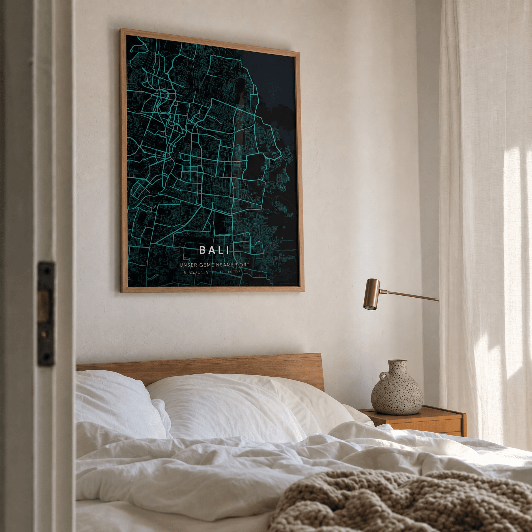 Bali Map-Poster im Schlafzimmer